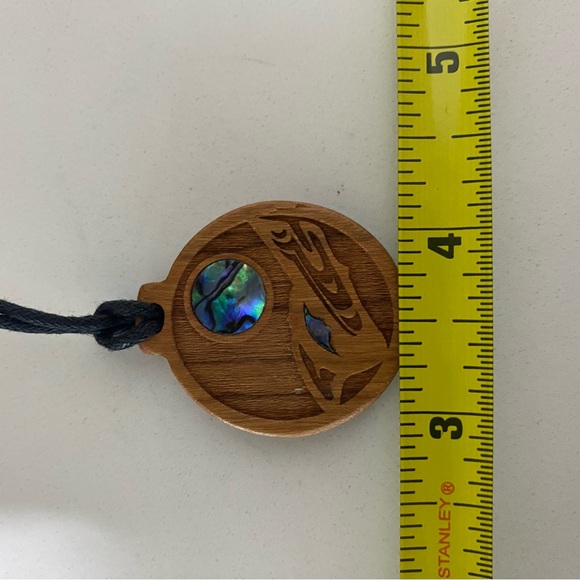 Wood and Abalone Wolf Pendant by Artist Shain Jackson - Picture 6 of 7